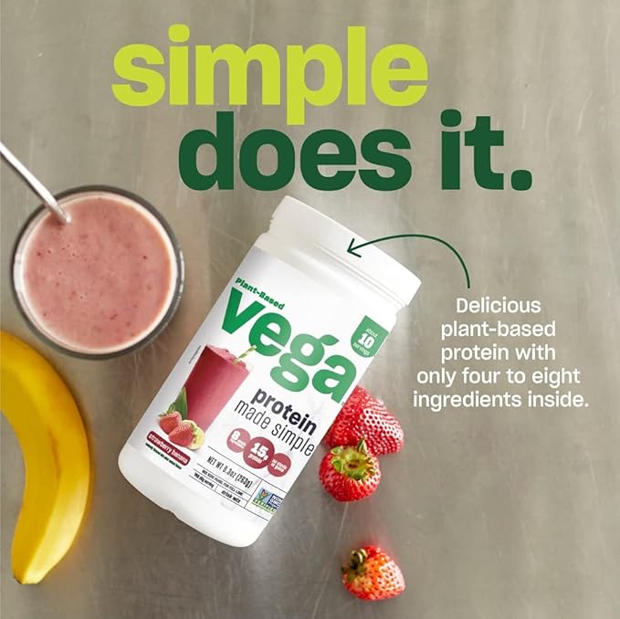 Vega Protein Made Simple Protein Powder, Vanilla - Stevia Free, Vegan, Plant Based, Healthy, Gluten Free, Pea Protein for Women and Men, 9.2 oz (Packaging May Vary) (Pack of 2)