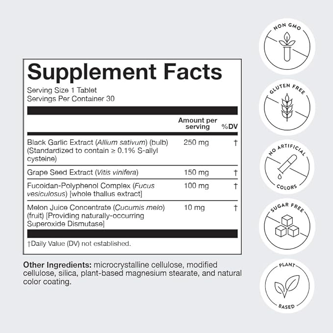 HumanN glyNOcalyx Tablets - Endothelial Glycocalyx, Circulation & Nitric Oxide Support – Black Garlic, Grape Seed Extract, Fucoidan-Polyphenol Complex – 30 Count