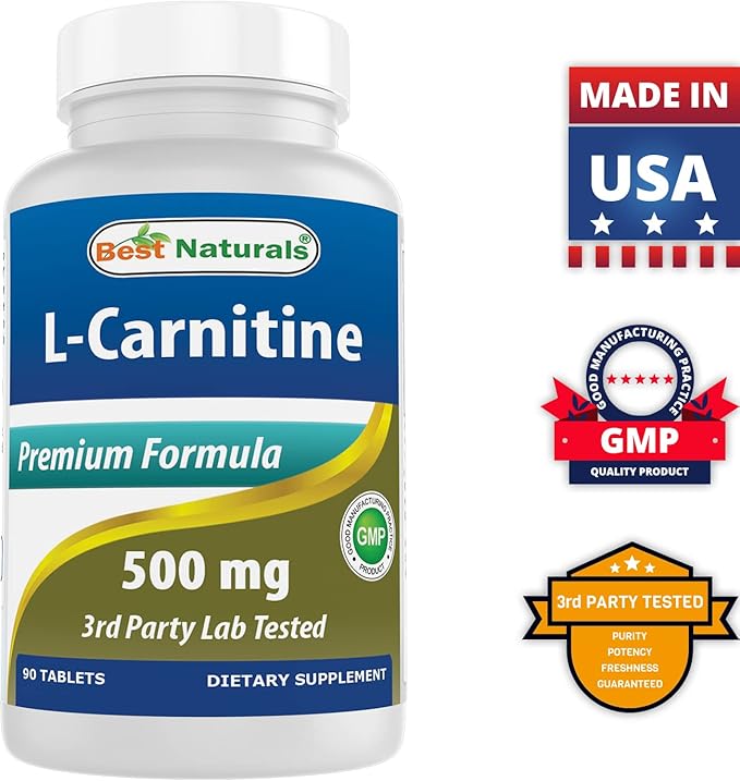 Best Naturals L-Carnitine Tartrate 500 mg 90 Tablets (90 Count (Pack of 3))