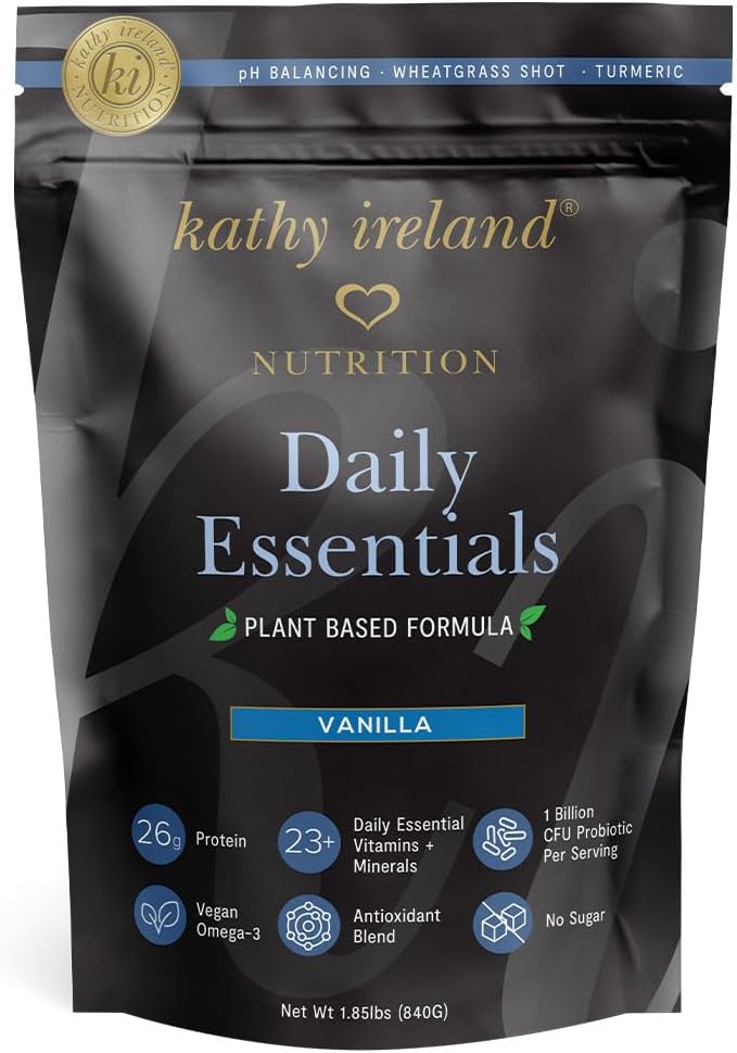 Kathy Ireland Nutrition Daily Essentials Plant-Based Protein Powder for Women, 26g Vegan Protein, Lean Meal Replacement - Vanilla