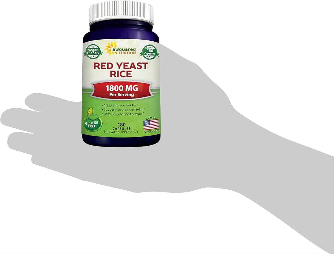 aSquared Nutrition Red Yeast Rice 1800mg - Dietary Supplement Vegan Powder Pills to Support Cardiovascular Health - 180 Veggie Capsules