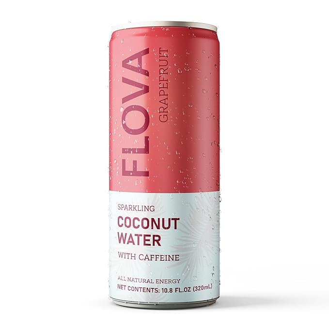 Flova Grapefruit Energy Drink, All Natural, Electrolytes and Minerals from Coconut Water, 4 Simple Easy to Pronounce Ingredients, 99% Juice, Pack of 12 Cans
