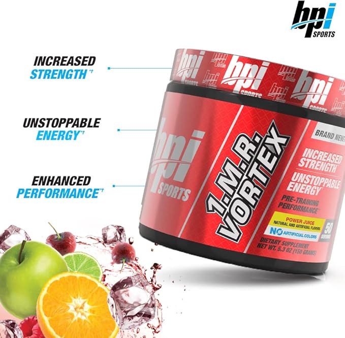 BPI Sports 1.M.R Vortex Pre Workout Powder – Fruit Punch Flavor – 50 Servings – High Stim Preworkout for Men & Women with Glycerol, Caffeine, Niacin, and Herbal Extracts – Energy, Focus & Endurance