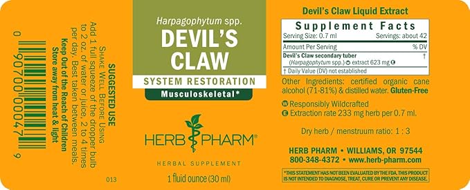 Herb Pharm Devil's Claw Liquid Extract for Musculoskeletal System Support - 1 Ounce (DDCLAW01)