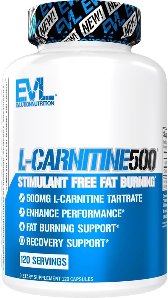 Evlution EVL L-Carnitine Supplement for Weight Loss Support - L carnitine 500mg Diet Pills for Weight Loss Lean Muscle Growth and Fat Burning Support with Stimulant Free L Tartrate - 120 Servings
