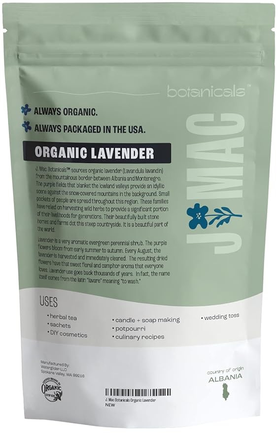 J MAC BOTANICALS, Organic Lavender Flower (4 oz), Dried Lavender Flowers, Buds, Manufactured in The USA