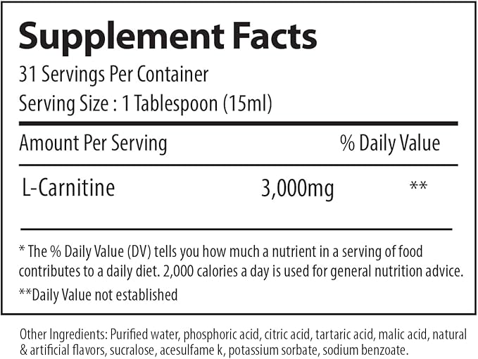 L-Carnitine 3000 mg Liquid | Stimulant-Free Amino Acid | 31 Servings (Sour Gummy Worms)