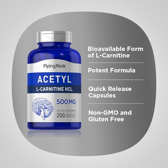 Piping Rock Acetyl L-Carnitine 500mg | 200 Capsules | HCL Supplement | Non-GMO, Gluten Free