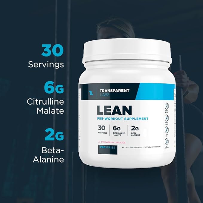 Transparent Labs Lean Pre-Workout - Body Recomposition Pre Workout for Men and Women with Acetyl L-Carnitine, Beta Alanine Powder, & PurCaf Organic Caffeine Powder - 30 Servings, Strawberry Lemonade