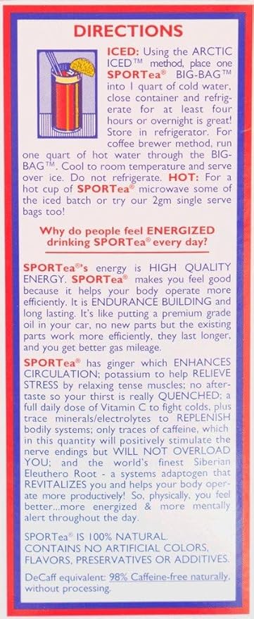SPORTea Iced | Natural Decaf Energy Drink with Green & Black Tea, Vitamins, Minerals, Electrolytes, Yerba Mate & Siberian Ginseng | 7 Cold Brew Tea Bags | Healthy & Easy to Brew | Single Box