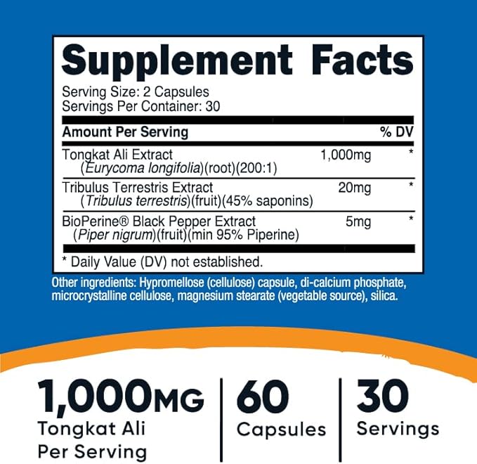 Nutricost Tongkat Ali 1,000mg, 60 Caps (3 Bottles) - 30 Servings, Veggie Caps, Non-GMO, Gluten Free, Potent Extract