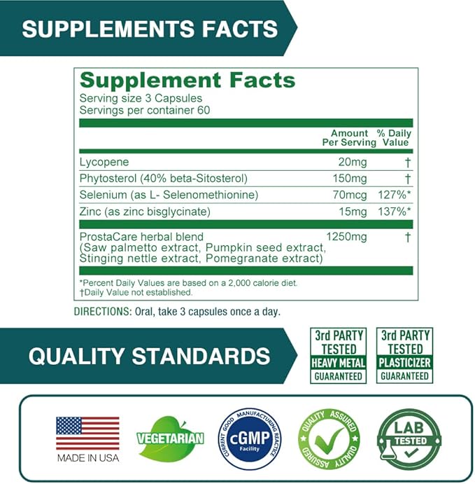 Lovita Prostate Health, 8 in 1 Exclusive Prostate Supplements for Men with Saw Palmetto 500mg, Stinging Nettle, Lycopene for Normal Urination Frequency, 180 Veggie Capsules (Pack of 3)