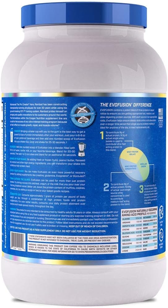 Evogen Evofusion - Sustained Protein Powder | Supports Muscle Growth & Repair | Whey Protein, Micellar Casein, MCT Oil | Chocolate Shake | 25 Servings