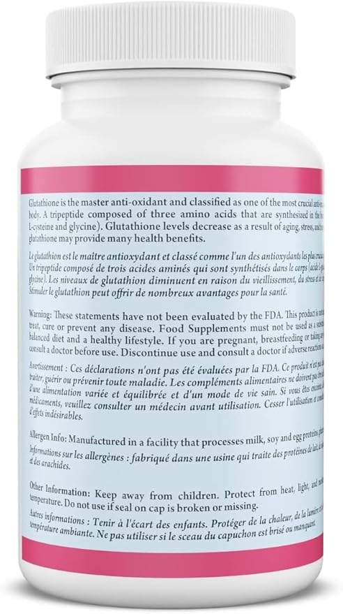 L Glutathione Skin Lightening Brightening Pills 1000 mg Antioxidant Anti Aging to Support Liver Health & Detox Help Immune & Brain Function Reduce Free Radical Damage Vegan 60 Capsules