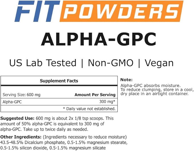 Alpha-GPC Powder 500 Grams, Non-GMO Alpha GPC Supplement Choline Powder, Vegan, Third Party Tested, Pre-Workout, Memory and Focus, with Scoop
