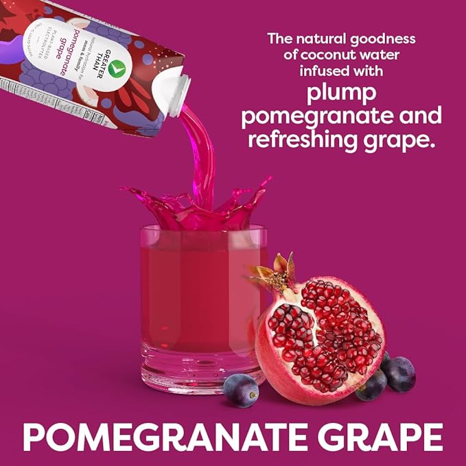 Greater Than Lactation Supplement Support, Coconut Water, Vitamins & Electrolyte Drink for Breastfeeding & Immune Support, Lactation Cookies Alt, Gluten Free, Low Sugar, 24 Pack, Pomegranate Grape