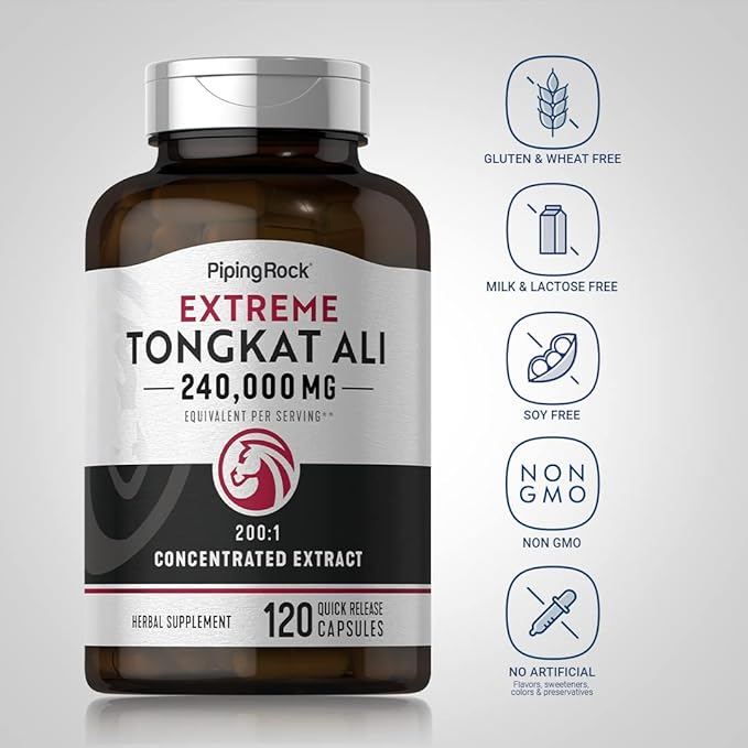 Piping Rock Tongkat Ali | 1200mg | 120 Capsules | Longjack Extract | Herbal Supplement | Non-GMO, Gluten Free
