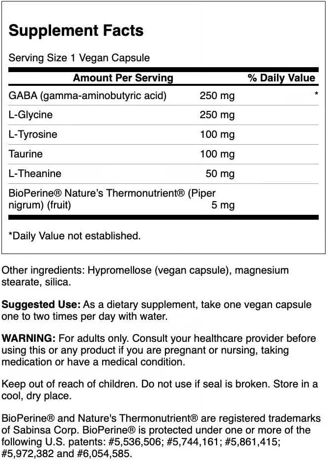 Swanson Amino Acid Gabaplex w/L-Tyrosine & L-Theanine 60 Veg Capsules (2 Pack)