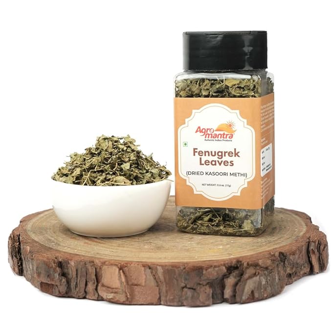 Agro Mantra natural and organic Fenugreek Leaves (Dried Kasoori Methi) 0.6 oz (17g) All Natural, Salt-Free, Vegan, No Colors, Gluten Free, NON-GMO, Indian geotag product