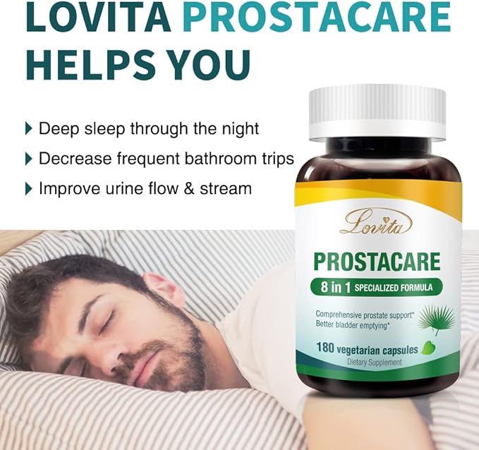 Lovita Prostate Health, 8 in 1 Exclusive Prostate Supplements for Men with Saw Palmetto 500mg, Stinging Nettle, Lycopene for Normal Urination Frequency, 180 Veggie Capsules (Pack of 3)