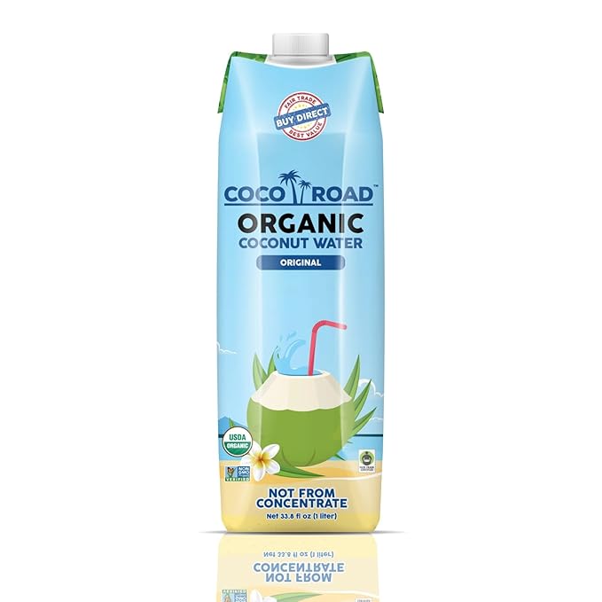 Coco Road Organic & Fair Trade Coconut Water 1L 6 Pack (Pack of 6)