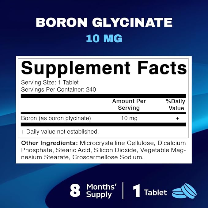 Vitamatic Chelated Boron (as Glycinate) 10mg 240 Tablets - Supports Hormone Balance, Bone Health & Connective Tissue