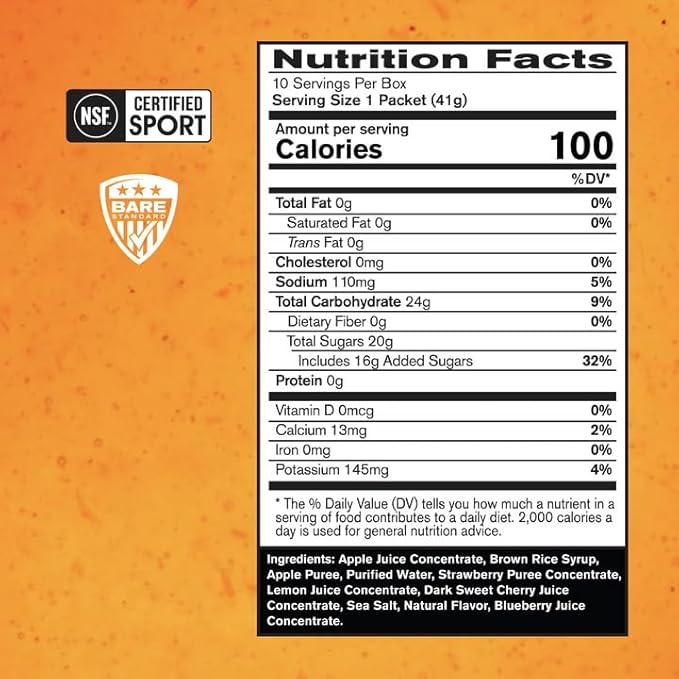 BARE PERFORMANCE NUTRITION, BPN Go Gel Endurance, 24g of Carbohydrates & 100 Calories per Pack, Vegan + Gluten Free Running Gel, 10 Single-Serving Packs, Mixed Berry