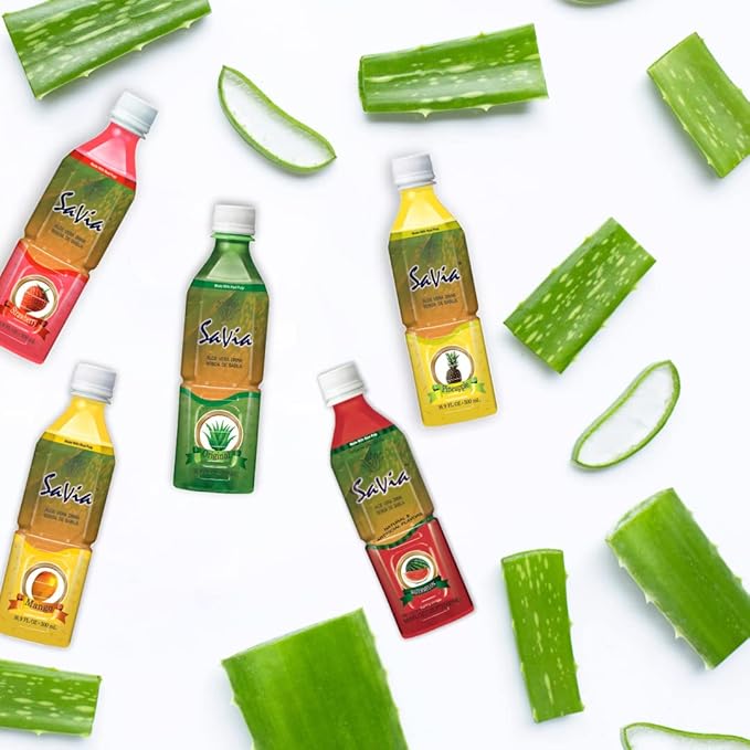"Savia - Coconut Aloe Vera Drink, Quality Aloe-Based Beverage, Made with Real Aloe Pulp & Natural, Delicious & Refreshing, Vegetarian, Gluten-Free, Fat-Free (16.9oz, 12-Pack)"