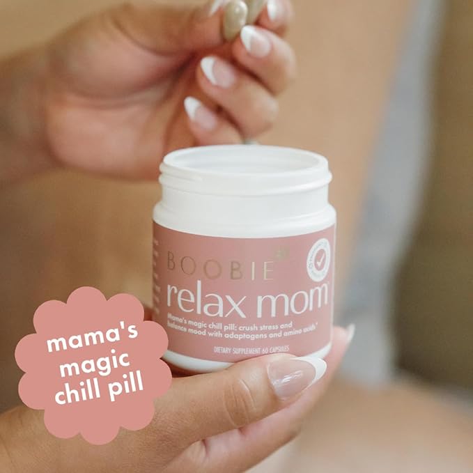 Boobie Relax Mom, Stress Support Supplement | Lactation Approved | Mood and Energy Support with Ashwagandha & L-Theanine, 60 Capsules