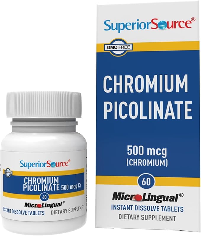 Superior Source Chromium Picolinate - Supplement for Women & Men - Supplement Formula Supports Healthy Sugar Metabolism - Mineral Supplement Aids Overall Health - 500 mcg, 50 Instant Dissolve Tablets