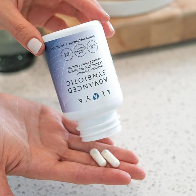Alaya Naturals Advanced Synbiotic - Probiotic + Prebiotic - 14 Billion CFU Delayed Release Probiotic Supplement with Prebiotics from Sunfiber®, and L-glutamine for Gut Lining Integrity - 60 Capsules