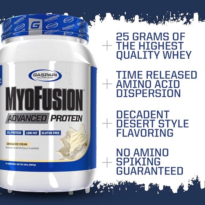 Gaspari Nutrition Myofusion Advanced Protein, Protein Blend with Whey Protein, Casein Protein and Isolate Protein, Low Fat and Gluten Free (2lbs, Cookies and Cream)