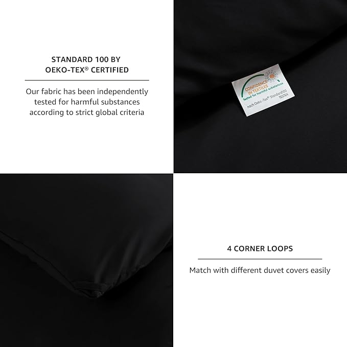 CozyLux Comforter Full Size Set Black, 3 Pieces Solid Lightweight Soft Bed Set for All Season, Luxury Breathable Quilted Style Microfiber Down Alternative Bedding Sets (1 Comforter & 2 Pillowcases)