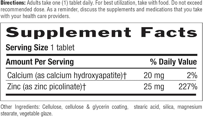 Country Life Zinc Picolinate 25 mg - Superior Absorption Zinc Supplement for Immune Support, Prostate Health & Cellular Wellness - Certified Gluten-Free, Vegan & Halal, Non-GMO - 100 Tablets