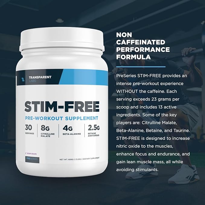 Transparent Labs Stim-Free Pre-Workout - Caffeine & Stim Free Pre Workout Powder for Men and Women with Beta Alanine Powder, Citrulline Malate, & elevATP - 30 Servings, Tropical Punch