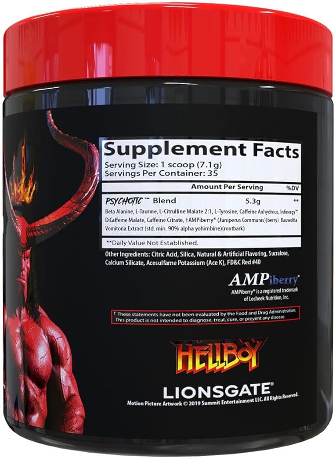 Insane Labz Hellboy Edition, High Stimulant Pre Workout Powder and NO Booster with Beta Alanine, L Citrulline, and Caffeine, Boosts Focus, Energy, Endurance, Nitric Oxide Levels, 35 Srvgs, Fruit Punch