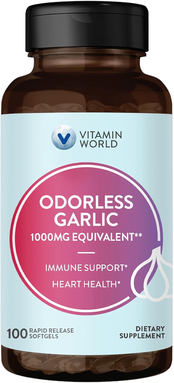 Vitamin World Odorless Garlic Softgels 1,000mg.Garlic Extract 100 rapid release softgels