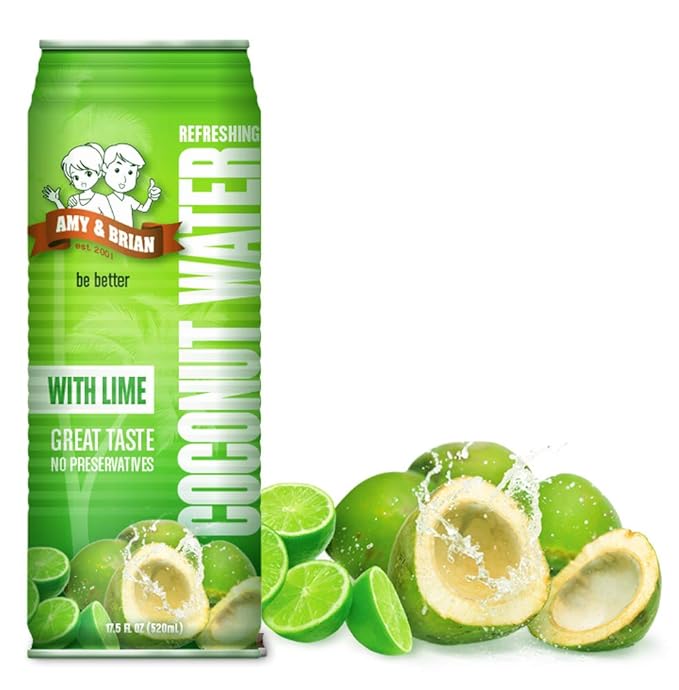 Amy & Brian Coconut Water, Can Lime, 17.5 Fl Oz (Pack of 12)