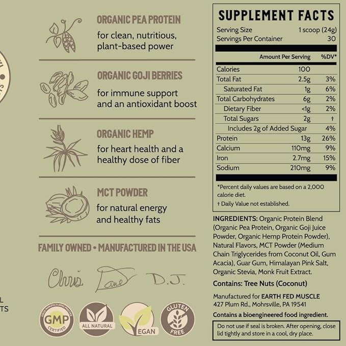Earth Fed Muscle Common Ground Vanilla Vegan Protein - Soy Free, Gluten Free, 30 Servings