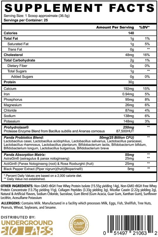 Panda Fuel Premium Protein Non-GMO Whey,Hydrolyzed Collagen,Casein,Probiotics,Digestive Enzymes, Keto Friendly,Time Release, 25 Servings (Fruity Cereal)