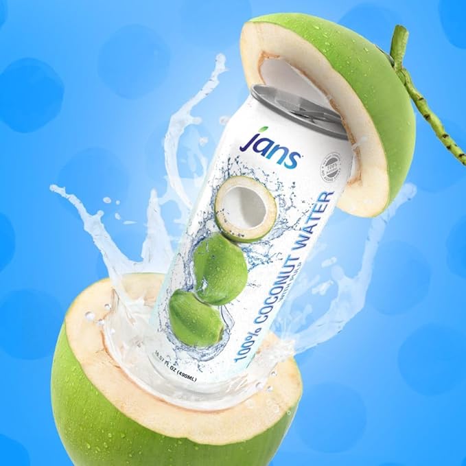 Coconut Water with Pulp, Coconut Water Bulk Pack16.5 Ounce (Pack of 12) by Jans | 100% Pure & NO Sugar Added, Non-GMO, Not From Concentrate | Refreshing Taste of the Tropics, Agua de Coco