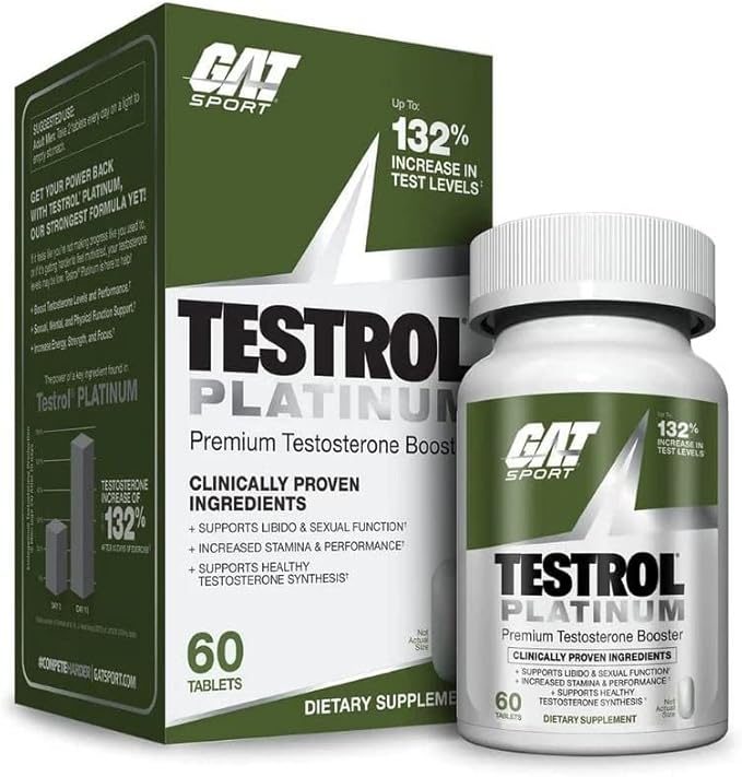 Testrol Platinum, Test Booster for Men by GAT Sport Stamina + Libido + Testosterone Boost, Boron, Vitamin D, Zinc, 60 Tablets