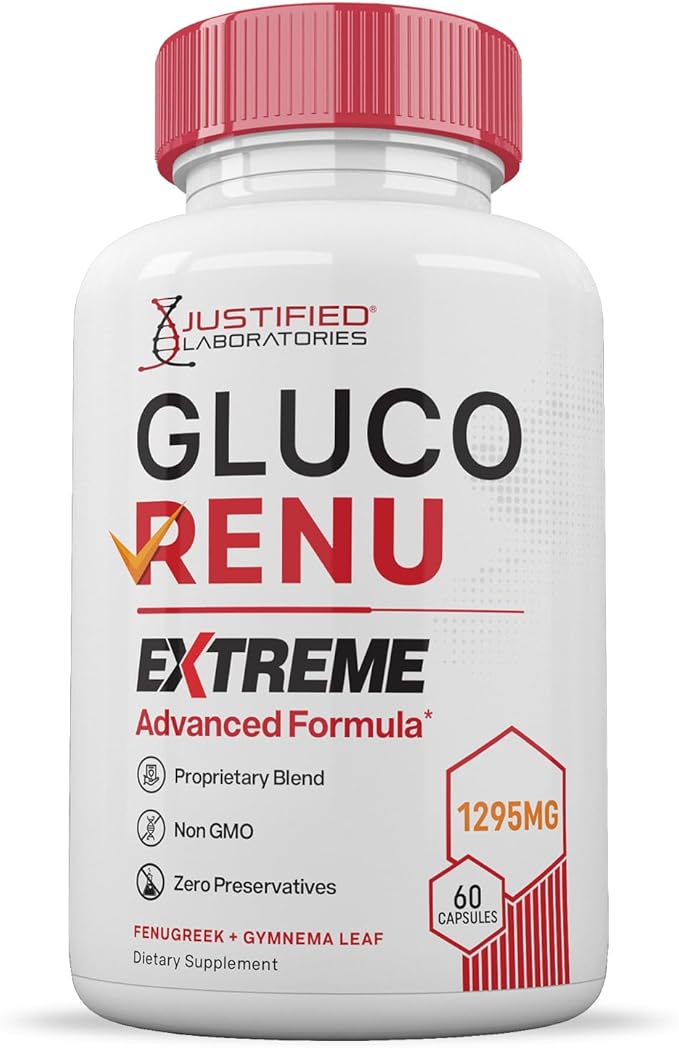 (5 Pack) Gluco Renu Extreme 1295MG Glyco Support Pills Advacned Formula Gluo Renew Glycogen Support Formulated with Turmeric Berberine Resveratrol Garlic Bitter Melon Milk Thistle 300 Capsules