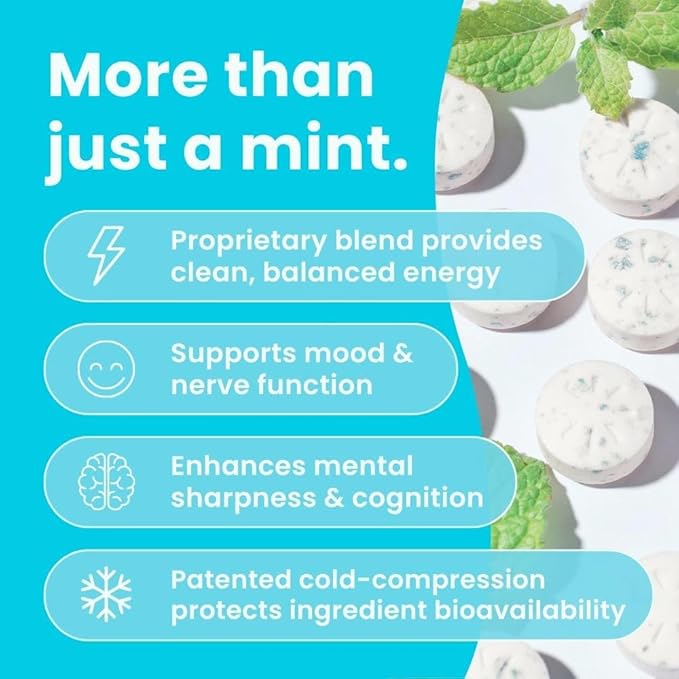 NeuroGum Energy Caffeine Mints (90 Pieces) - Sugar Free with L-theanine + Natural Caffeine + Vitamin B12 & B6 - Nootropic Energy & Focus Supplement for Women & Men - Keto & Vegan, Peppermint Flavor
