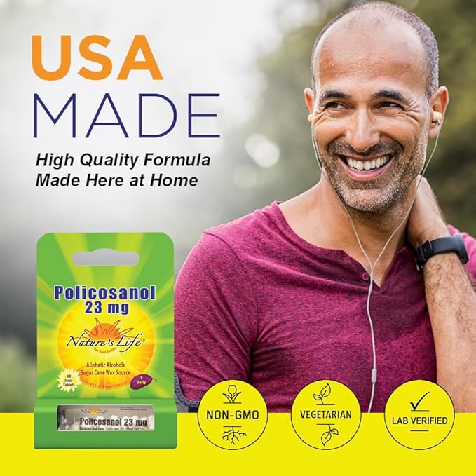 Nature's Life Policosanol 23mg | Support for Cardiovascular Health, Blood Circulation & Healthy Heart Function | 60 Tabs
