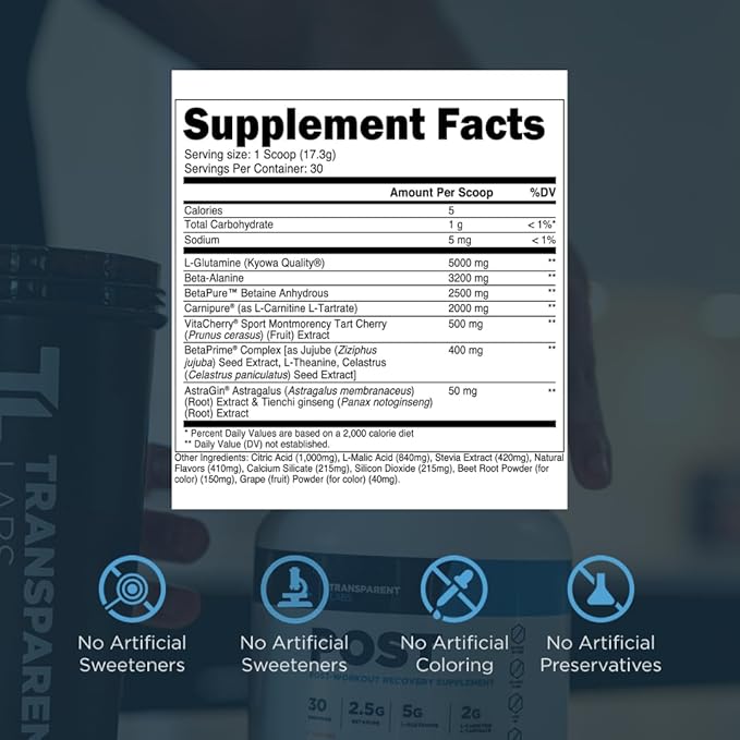 Transparent Labs Post - Post-Workout Recovery Muscle Builder with L-Glutamine, Beta-Alanine and BetaPure Betaine Anhydrous for Muscle Recovery and Muscle Building - 30 Servings, Black Cherry