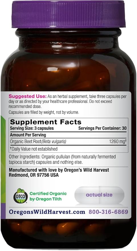 Oregon's Wild Harvest Organic Beet Root Capsules – 90 Vegan Capsules – USDA Certified Organic Beet Root Powder – Non-GMO, Gluten-Free, Dairy-Free, Soy-Free – Grown in North America – Made in The USA