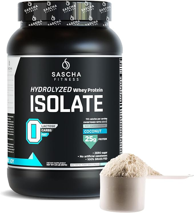 SASCHA FITNESS Hydrolyzed Whey Protein Isolate,100% Grass-Fed (2 Pounds, Coconut)