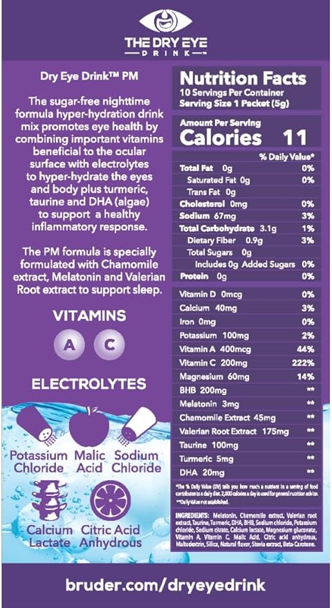 l Ultimate Hydration for Dry Eyes l Sugar-Free Electrolyte Powder Packets l Blended with Vitamins, Green Tea, Turmeric, Taurine, and DHA l 5g x 20 Packets (Orange AM/PM)