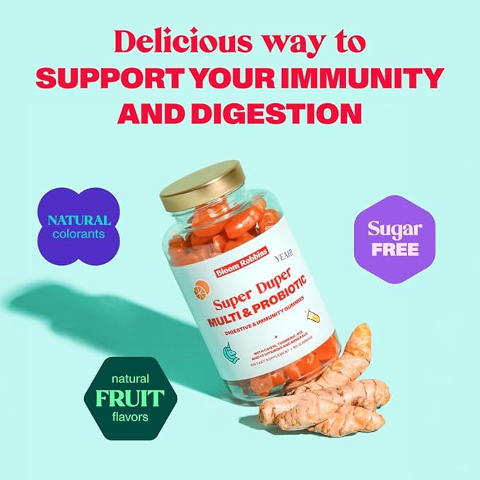 Probiotic Gummies - Fiber Gummie for Adults and Probiotics Digestive Health Gummies for Women with Turmeric Root Extract - Non-GMO Vegan Vitamins